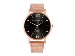 Reloj De Pulsera De Cuarzo Para Hombre Con Correa De Malla De Aleación Ultrafina (negro + Oro Rosa)