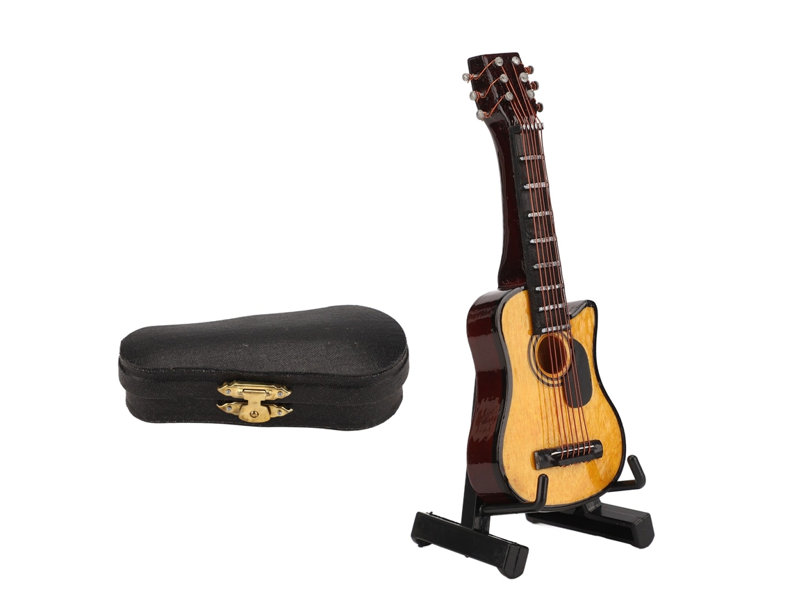 Modelo De Guitarra Miniatura Marrón Rojizo Longitud 3.3in Con Soporte Decoración De Guitarra Mini