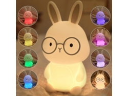 Luz nocturna de conejito para niños, lámpara de silicona suave para guardería, brillo de 7 colores, luz cálida regulable de 3 niveles (blanco)