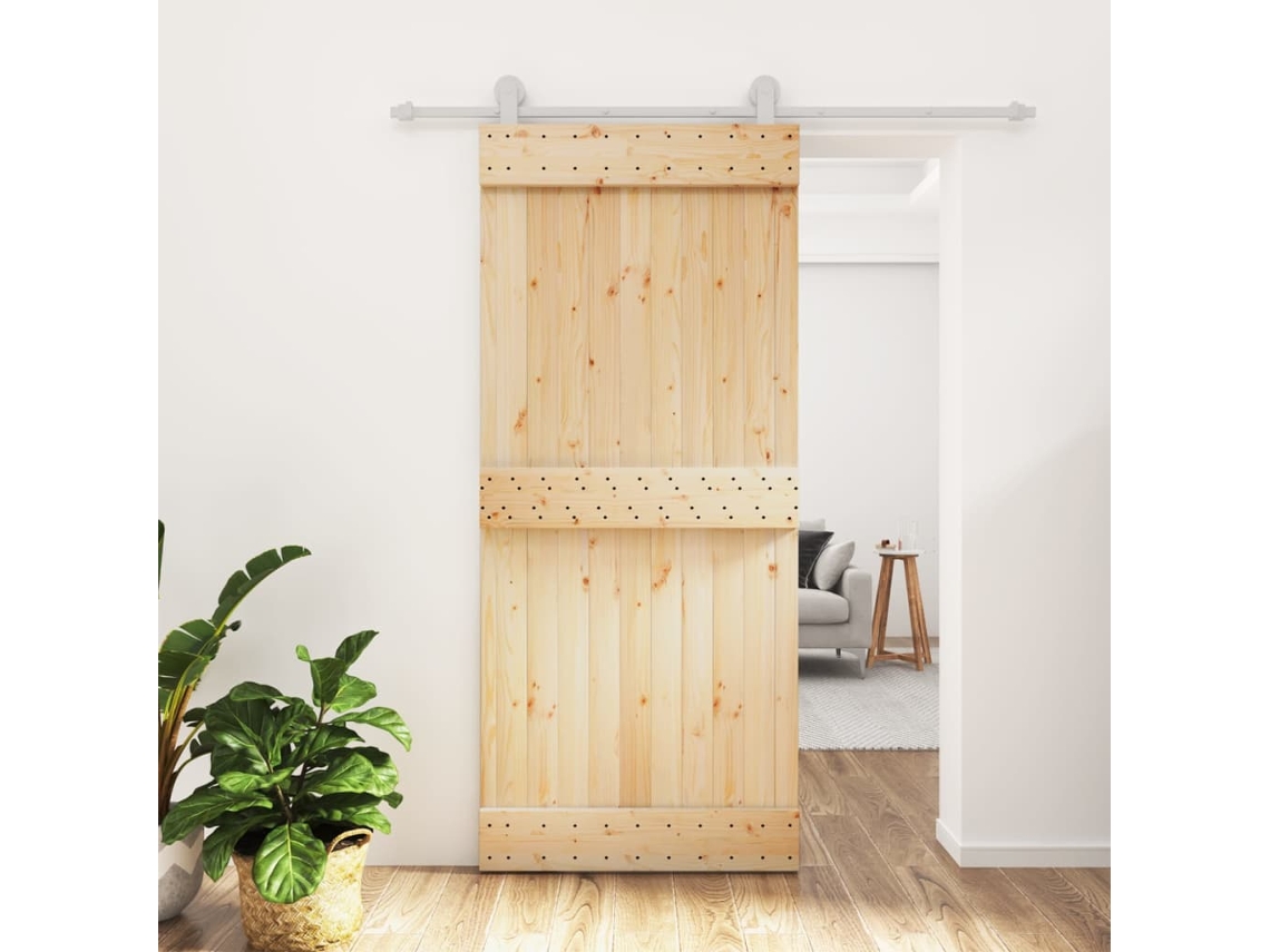 Puerta corredera con herrajes 90x210 cm madera maciza de pino LOVELY HOME