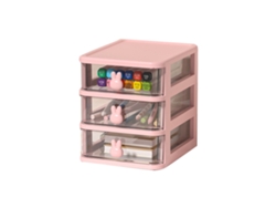 Caja De Almacenamiento De Escritorio De Plástico Transparente De 3 Niveles Con Cajones Pequeños Y Asa, Diseño De Conejo Rosa.