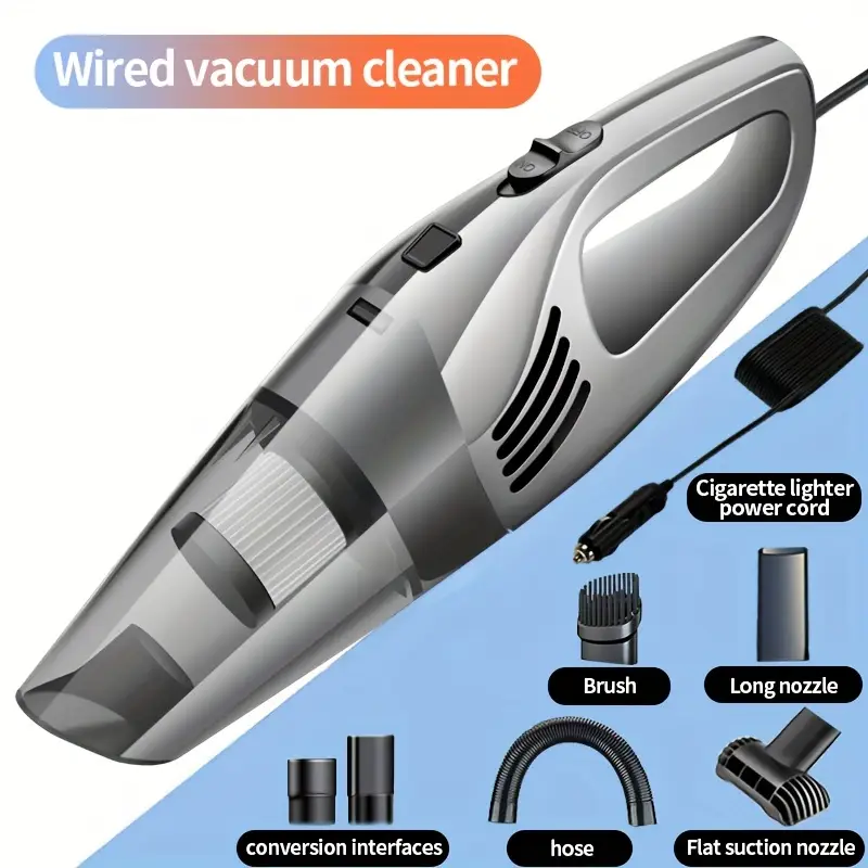 Aspiradora Digitallab para coche, potente succión, pequeña y portátil, limpieza eficiente (gris)