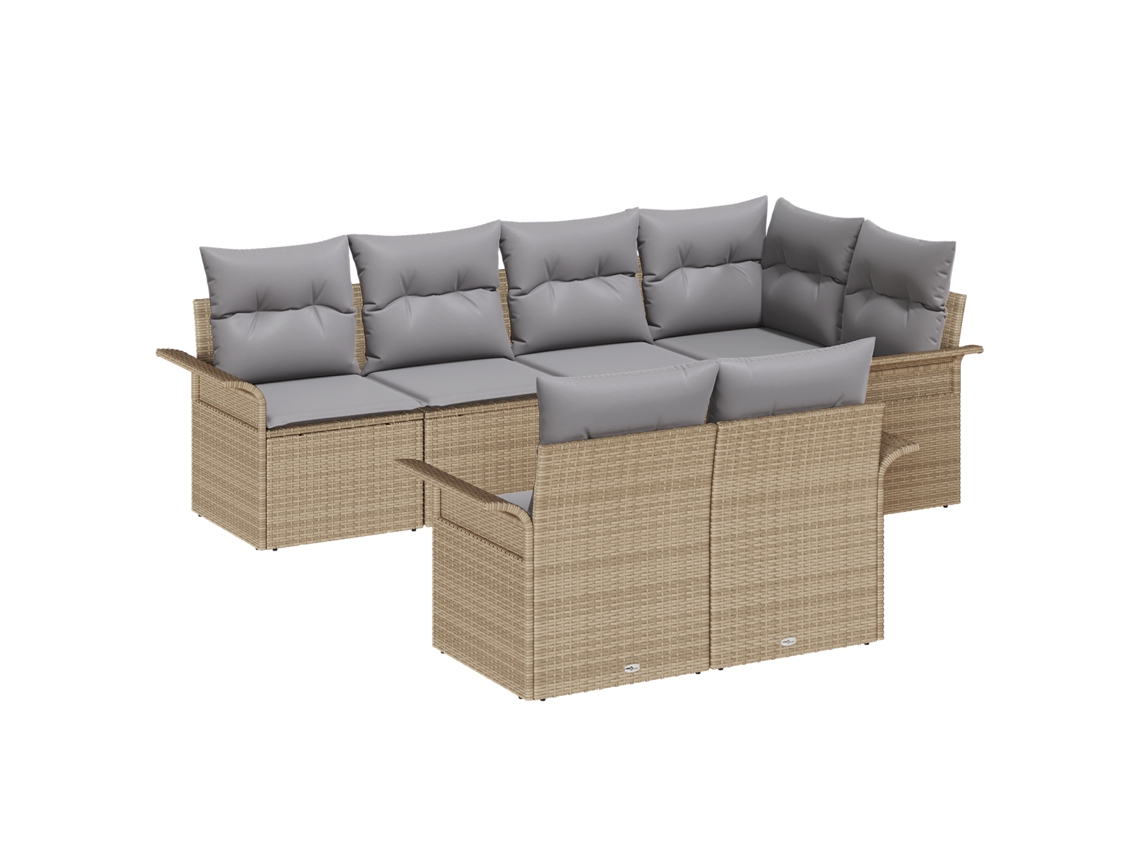 Conjunto 7 De Sofá De Jardín De Vidaxl Con Cojines Beige Ratán De Polietileno