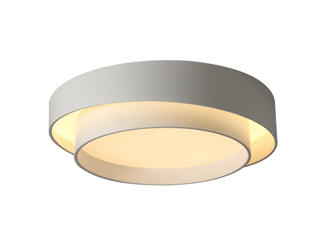 Lámpara de techo redonda empotrable 2026 con doble anillo, iluminación cálida, ideal para pasillos, luminaria interior blanca.