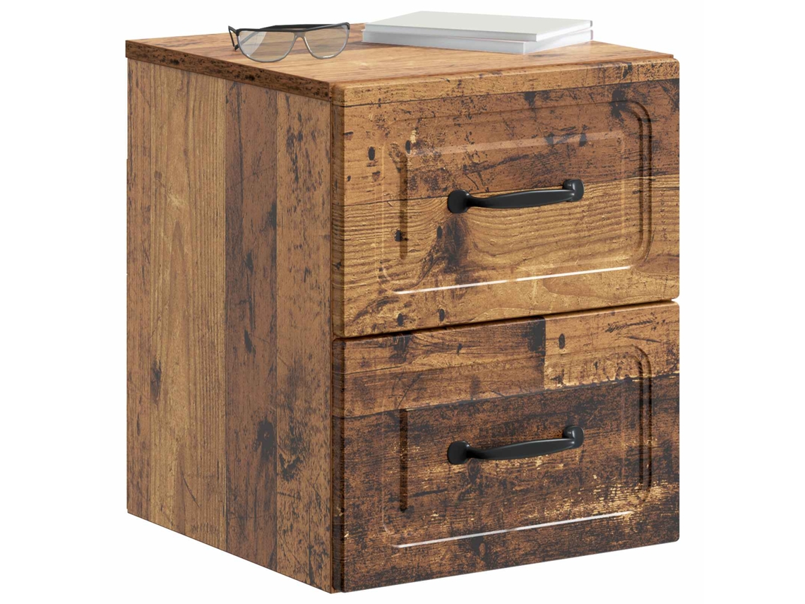Maison Exclusive - Mesita De Noche De Pared Con Cajón 2 Pcs Madera Envejecida