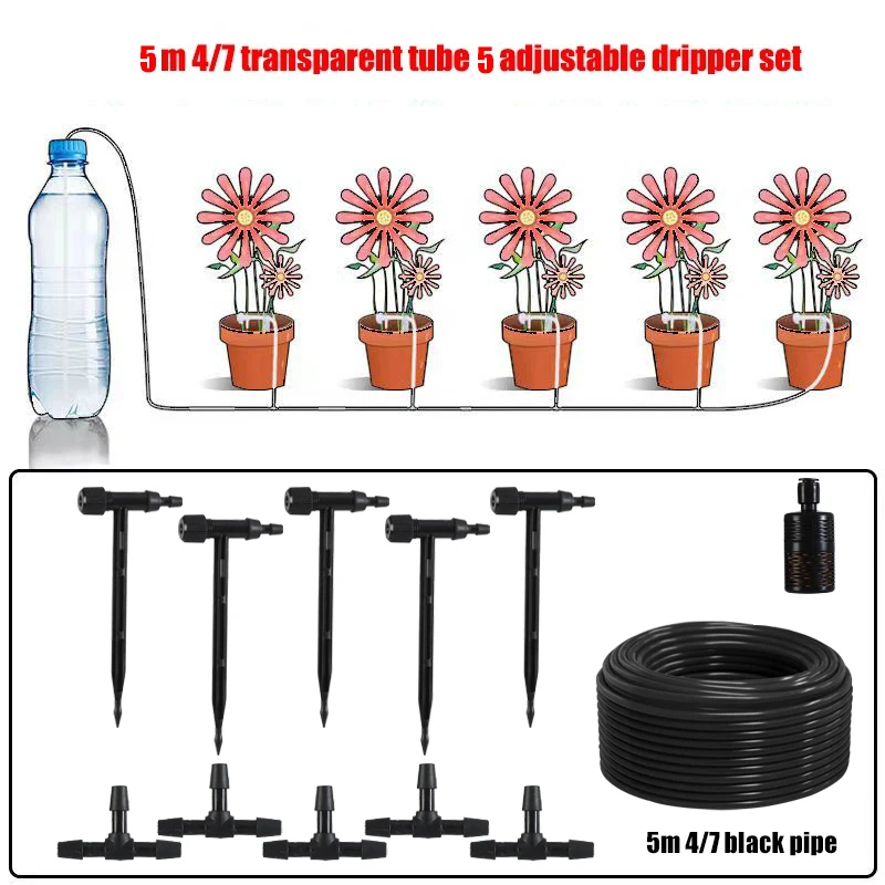 (manguera De Agua De 5 Metros, 5 Reguladores) Kit De Riego Por Goteo Para Jardín, Ideal Para Regar Plantas En Macetas Y Ahorrar Agua.