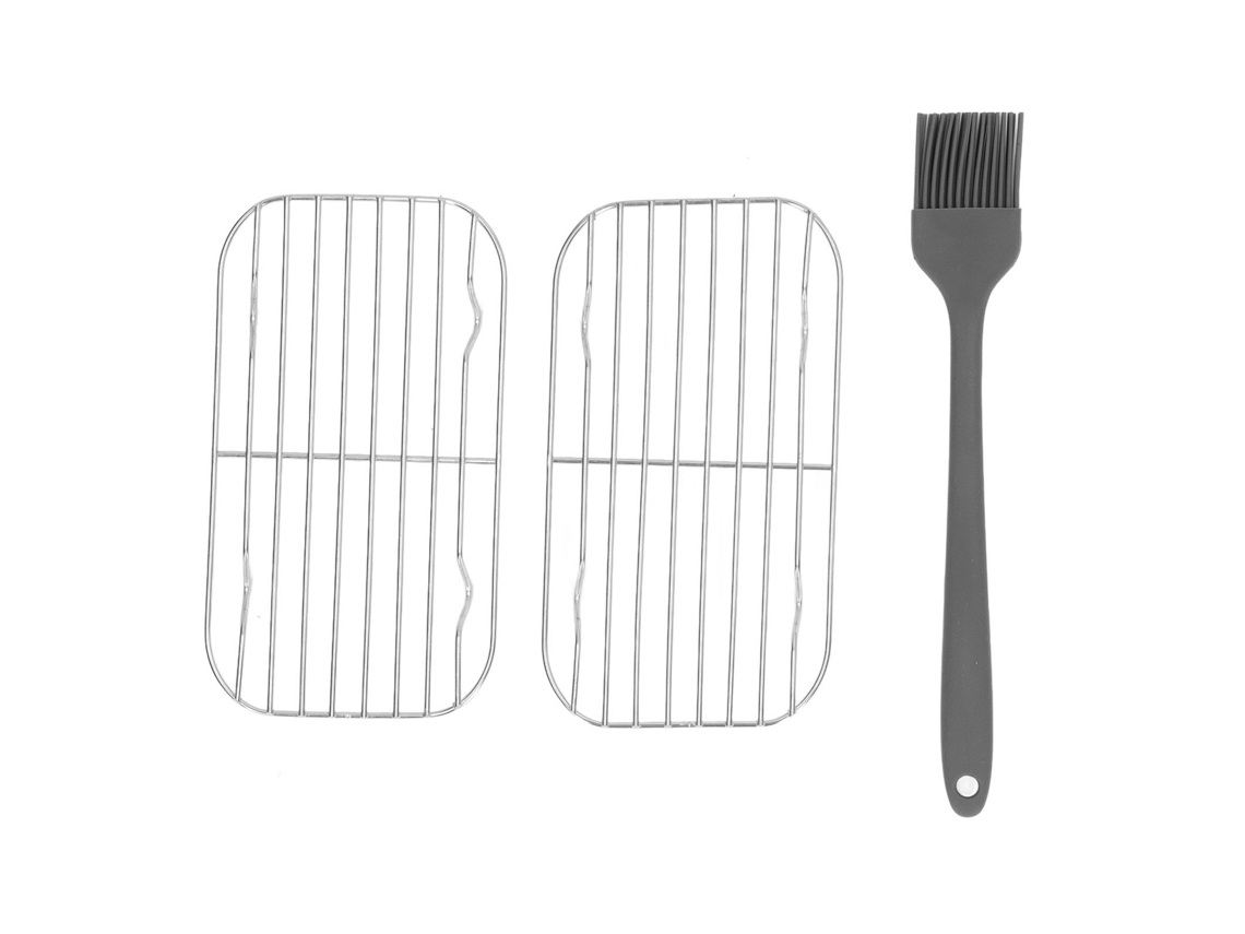 Parrilla De Barbacoa De Acero Inoxidable De 2 Piezas Con Cepillo De Silicona, Portátil Para Acampar.