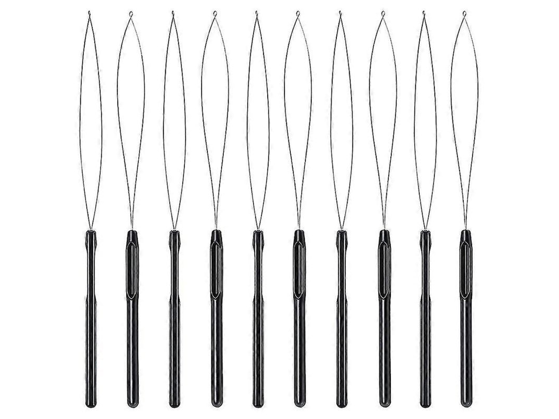 10 Mangos Para Extensiones De Cabello Con Gancho Y Perla En Color Negro.