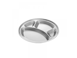 JILLIOPER Thali redondo con 4 compartimentos, platos de alimentos de acero inoxidable de 4 secciones reutilizables bandeja de servicio extremadamente duradera, 