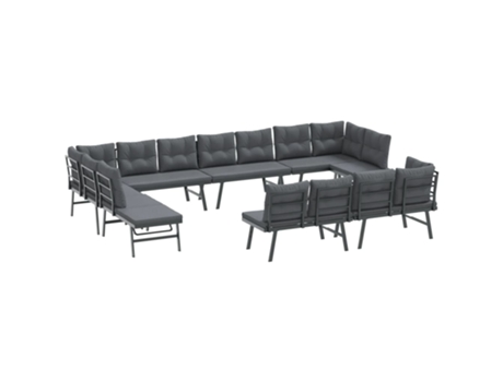 Conjunto 8 Bancos de jardín cojines VIDAXL acero recubrimiento polvo negro