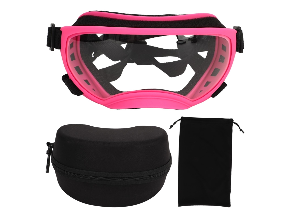 Gafas rosas para perros con protección UV, resistentes al viento, transpirables, ajustables y con lentes transparentes para paseos al aire libre | Sin marca