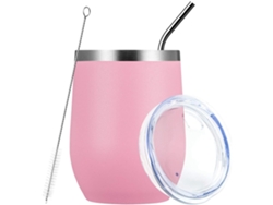 Juego de vasos de acero inoxidable 304 de 12 oz, forma de U con tapa, pajita y cepillo, copa de vino con aislamiento térmico