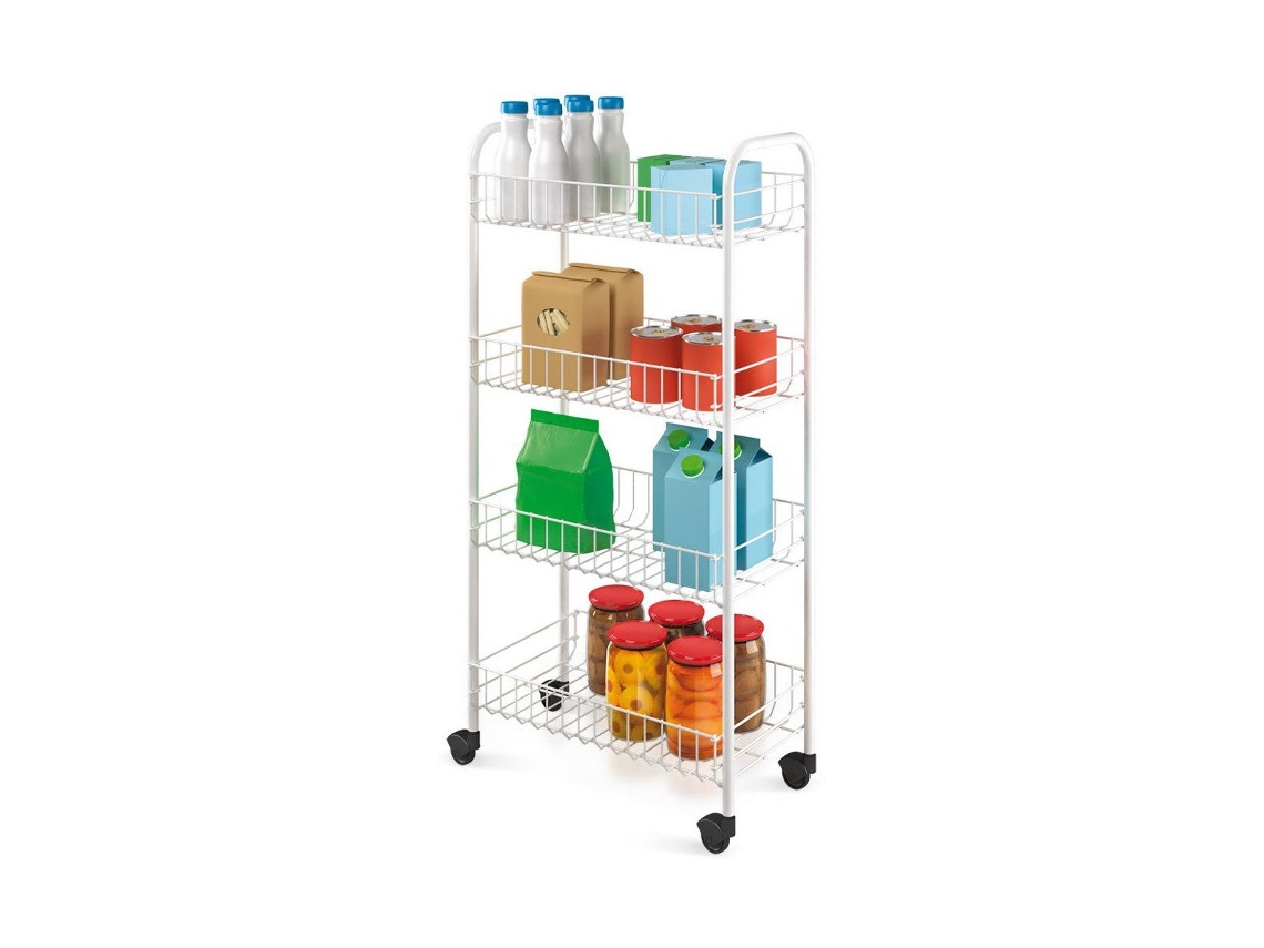 Metaltex Carrito de cocina con 4 cestas Pisa blanco