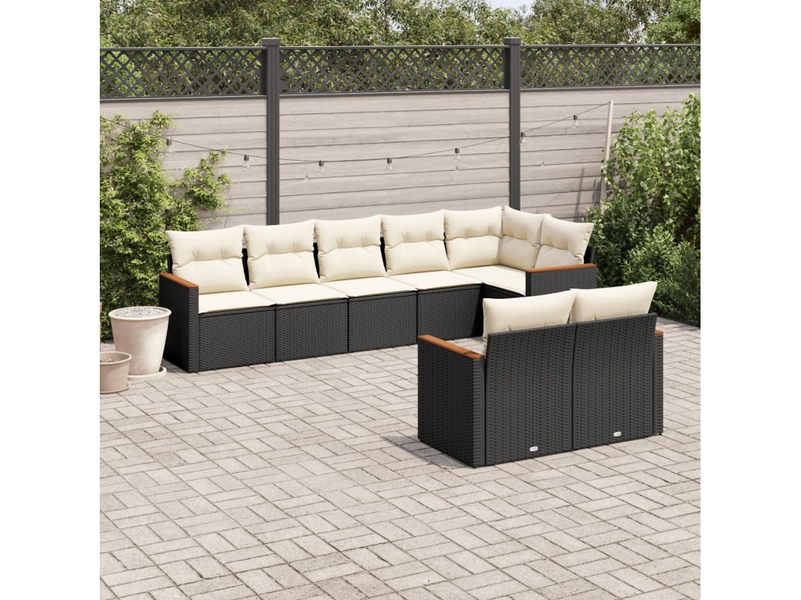 Conjunto de sofá de jardín de 8 piezas con cojines en mimbre sintético negro de DKD Home Decor