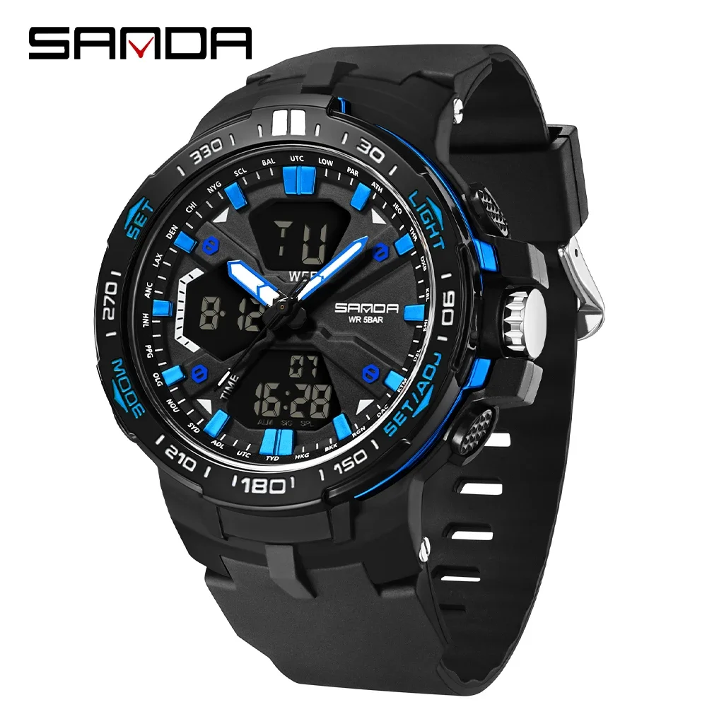 Reloj Digital Led Multifuncional E Impermeable (negro Y Azul) Para Estudiantes.