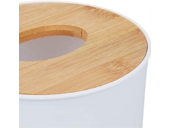 Caja De Palillos De Algodón Cosméticos Con Tapa De Bambú, Diseño Moderno, 13.3*12.5cm, Color Blanco/natural