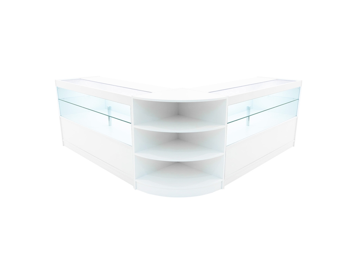 Conjunto de mostrador comercial MonsterShop Andromeda blanco, 2xC1500 1xLM60, MDF y vidrio templado