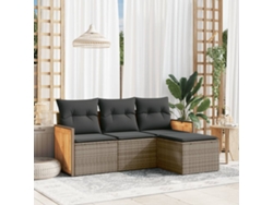 Conjunto de sofá de jardín de 4 piezas con cojines, ratán gris, DKD Home Decor
