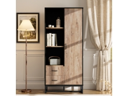 Aparador Alto Moderno 80x40x180cm 1 Puerta 2 Cajones 3 Compartimentos Abiertos