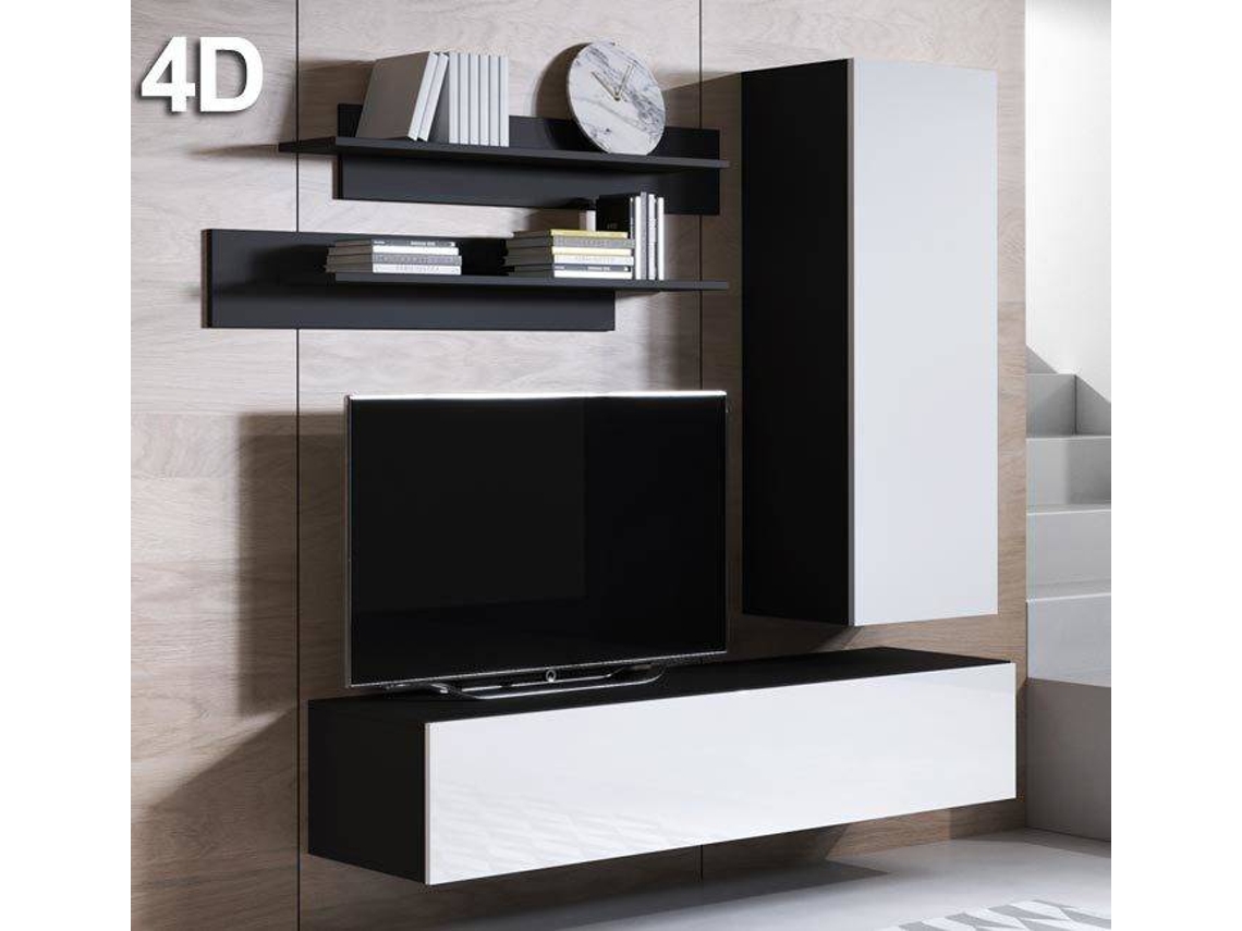 Conjunto de Muebles de TV MÓVEIS BONITOS Luke 2 (Negro y Blanco - 160x40x166 cm)