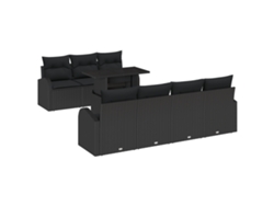 Conjunto de 8 sofás de jardín Vidaxl con cojines en ratán polimérico negro