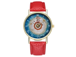 Reloj De Pulsera De Cuero Para Parejas Con Esfera Redonda Y Movimiento De Cuarzo (rojo)