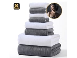 Conjunto De 8 Peças Toalhas De Lã Coral Macias E Altamente Absorventes,branco Cinza,34x34cm/34x74cm/70x140cm Gertiz