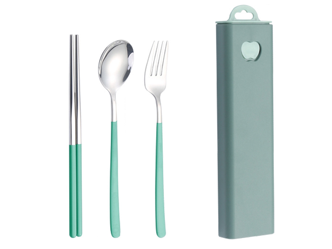 Juego de Cubiertos Reutilizables con Estuche - 3 Piezas en Acero Inoxidable RNEMITERY