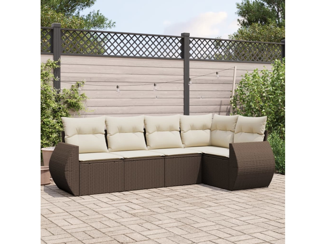 Conjunto de sofá de jardín de 5 piezas con cojines de mimbre marrón de DKD Home Decor