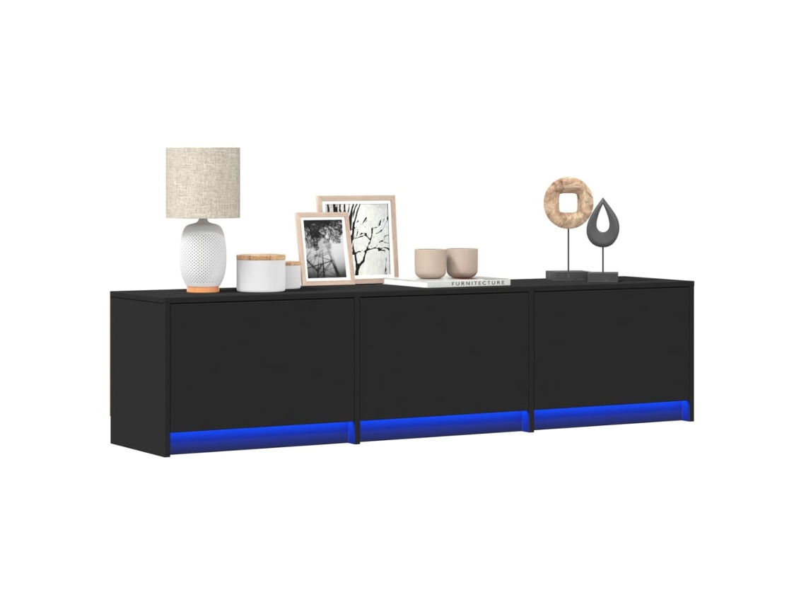 Mueble De Tv | Mueble De Salón | Cabinet De Tv Con Led Madera De Ingeniería Negro 165x34x40 Cm Wsd562289