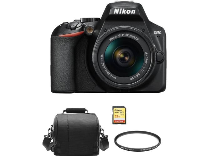 Kit Cámara Réflex NIKON D3500 AF-P 18-55mm F3.5-5.6G VR + 32GB SD + Bolsa + Hoya 55mm PRO 1D Protector