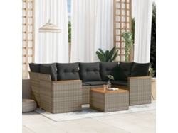 Conjunto de sofá de jardín de 7 piezas con cojines, mimbre gris, DKD Home Decor