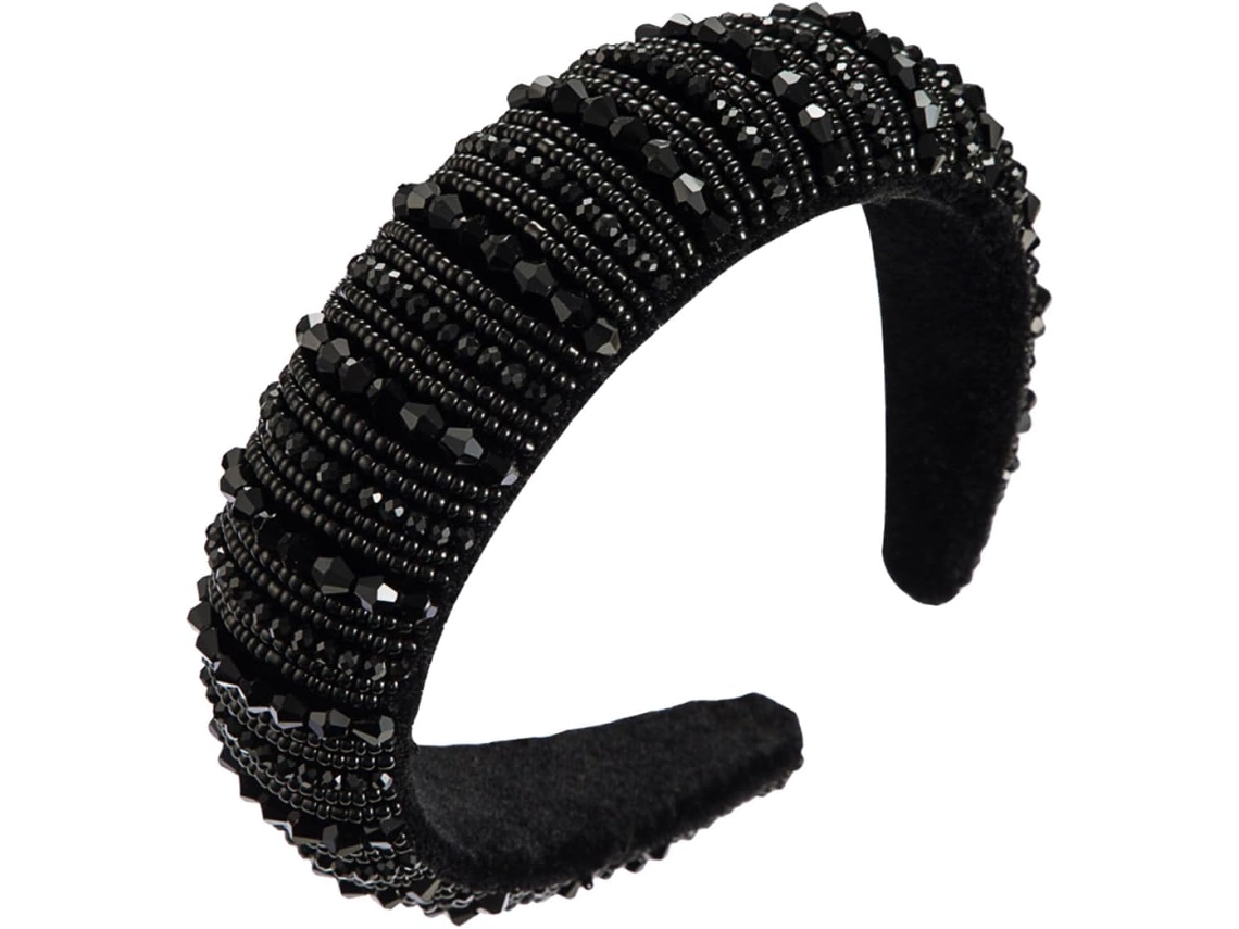 Tiara Ciieeo Com Strass De Cristal Preto, Tiara Larga Em Flanela Leve E Durável.