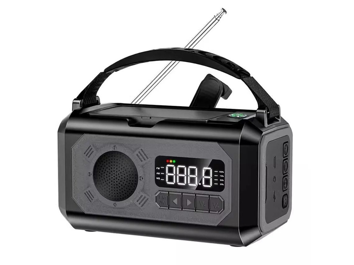 Radio solar de manivela BESTVITE de 12000 mAh con linterna de emergencia (gris)