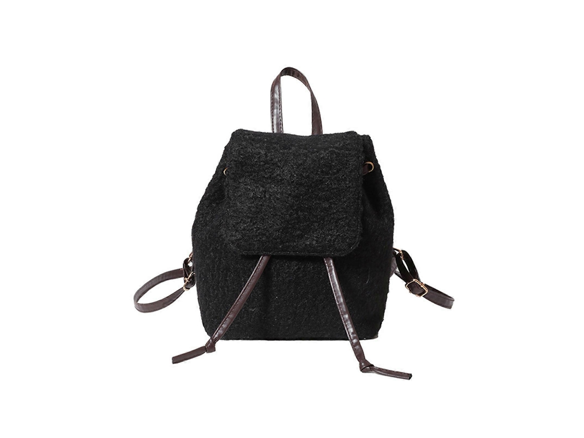 Mochila moderna de felpa para mujer, estilo escolar, ideal para ir de compras, viajar y realizar actividades al aire libre. Color negro.