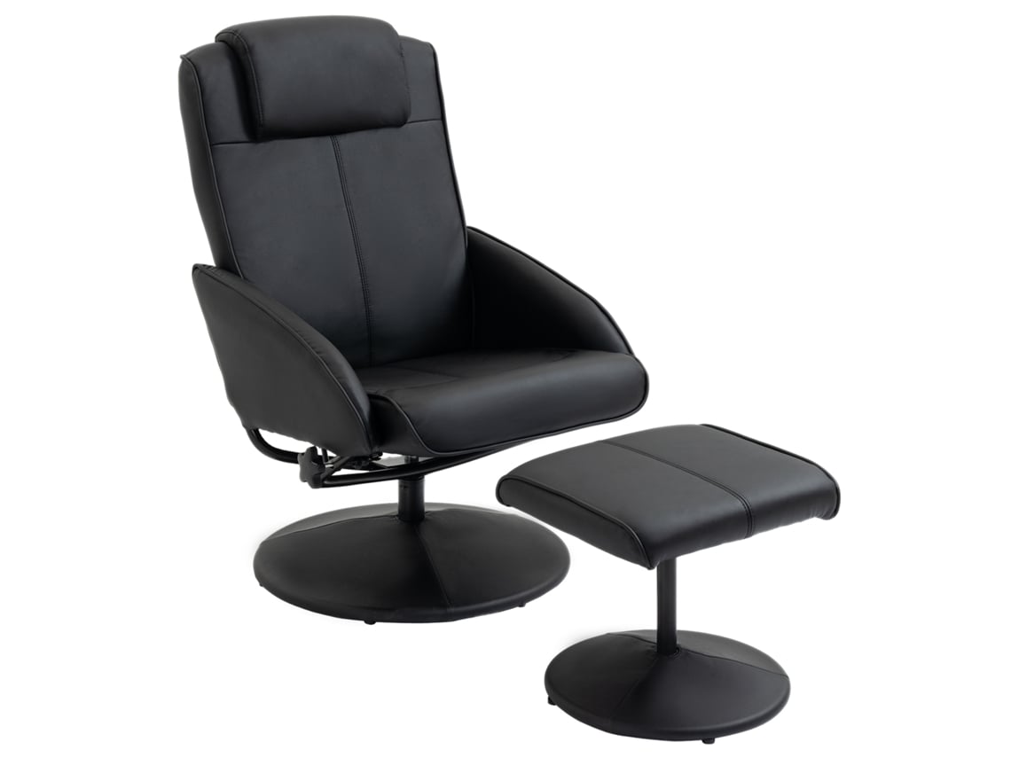 Sillón Reclinable Con Reposapiés Con Tapizado En Pu Y Estructura De Acero Carga 120 Kg Negro