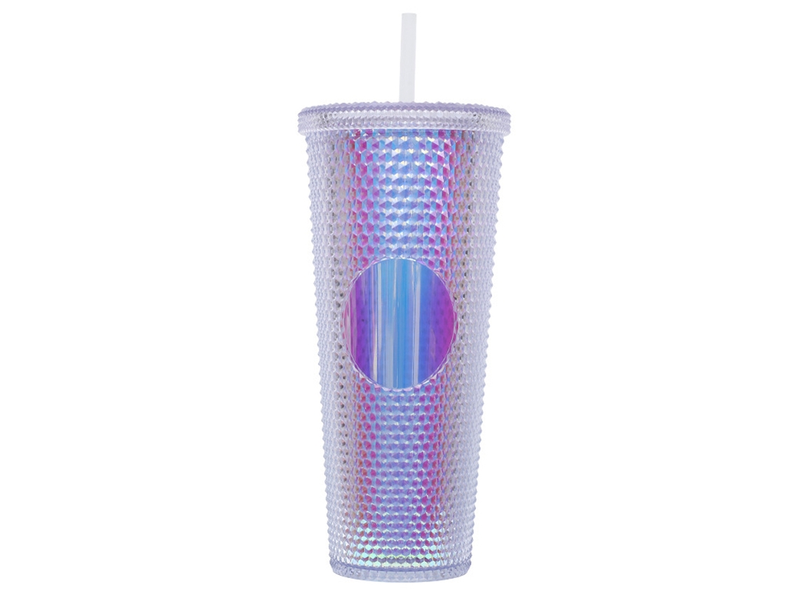 Vaso de plástico de 710 ml con tapa y pajita, vaso transparente láser reutilizable para café y batidos JEIIBRZUI