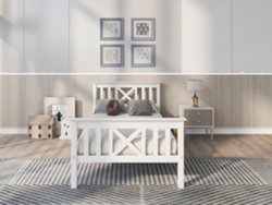 Cama de madera maciza con somier de láminas 90x200 cm estilo blanco