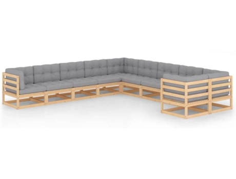 Conjunto 10 de muebles de jardín VIDAXL y cojines madera maciza pino