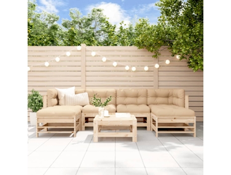 Conjunto 7 de muebles de jardín VIDAXL y cojines madera maciza