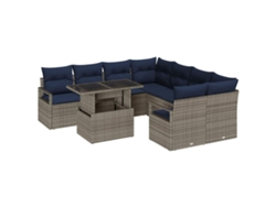 Maison Exclusive - Juego de sofás de jardín de 9 piezas, gris y azul marino, mimbre, Pe