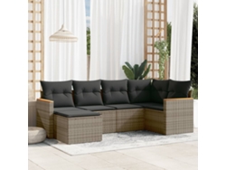 Conjunto de sofá de jardín de 6 piezas con cojines de mimbre gris, Dkd Home Decor