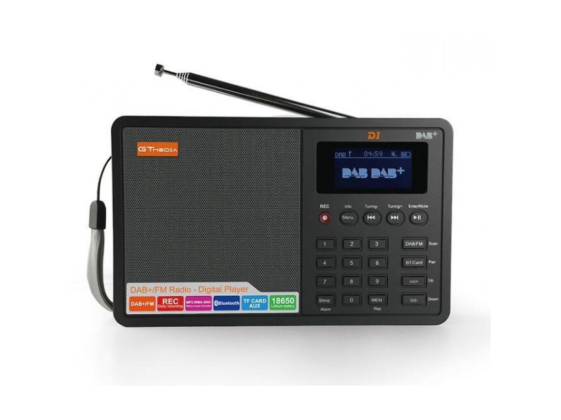 Radio FM, Bluetooth Dab/FM, Bluetooth/TF/Auxiliar, pantalla LCD de 1,8 pulgadas, altavoz para radio Dab Ushion (negro)