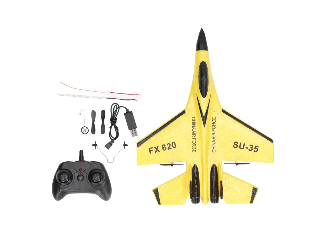-avión De Control Remoto De Espuma 2.4g De Alta Velocidad, Largo Duración, Ligero Con Luces Para Niños, Color Amarillo