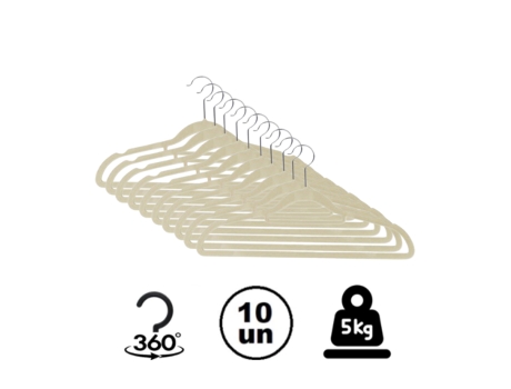 Percha de Ropa Antideslizante GLOBALMIX Delgada de Terciopelo Beige 10 Unidades (42 cm)
