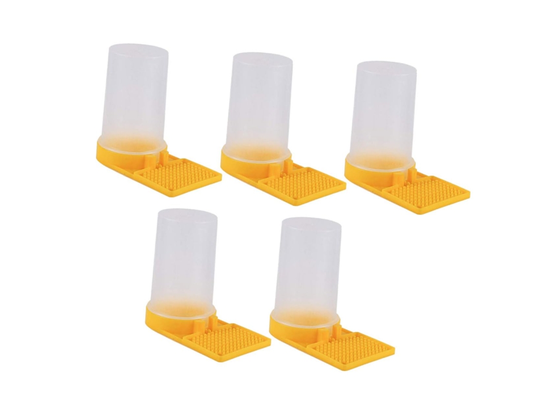 Conjunto De 5 Bebedouros Portáteis Para Abelhas Em Plástico Amarelo.