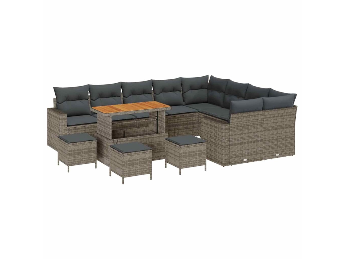 Maison Exclusive - Juego de sofás de jardín con cojines, 14 piezas, mimbre gris, Pe
