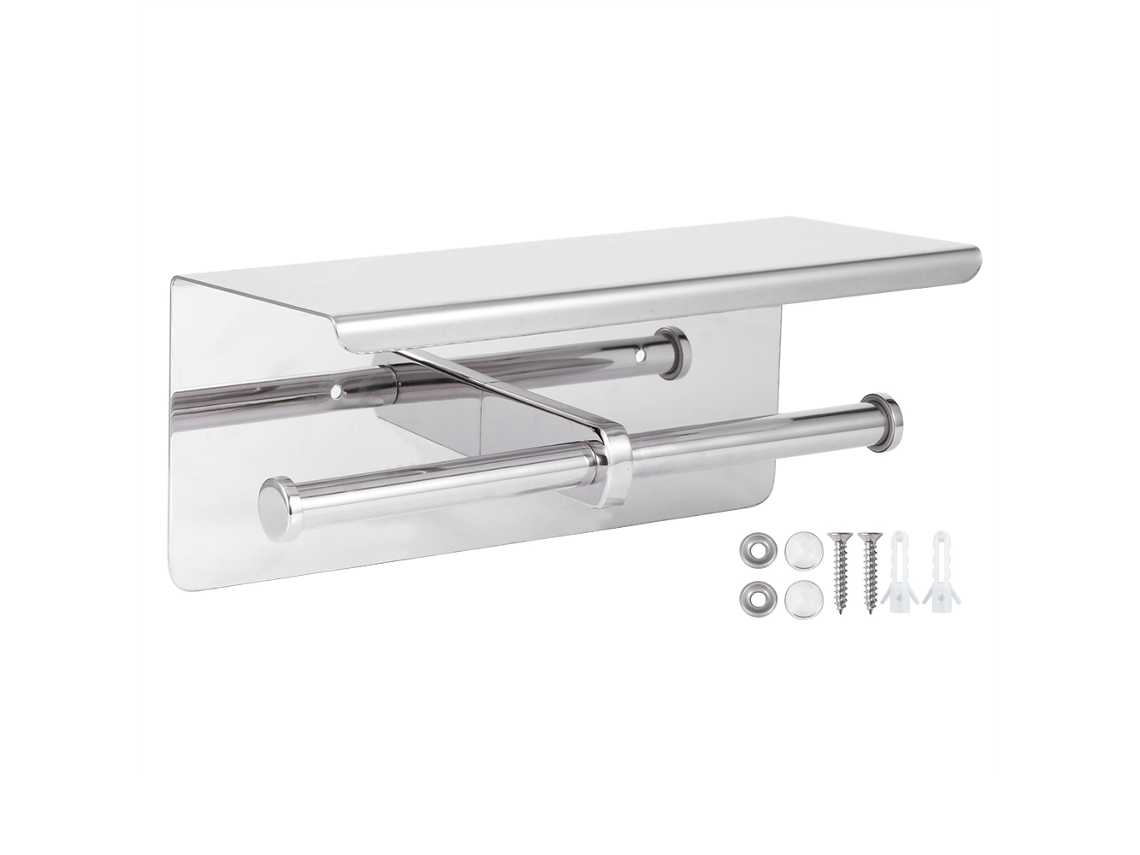 Soporte Para Papel Higiénico De Acero Inoxidable 304 Con Estante Para Teléfono Móvil Y Rollo Adicional, Para Baño.