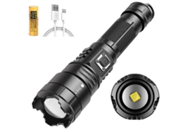 Linterna LED recargable 18000 lúmenes Super brillante XHP70 Linterna táctica 5 modos Linterna impermeable con zoom para acampar Senderismo (Negro) YIZHOOD
