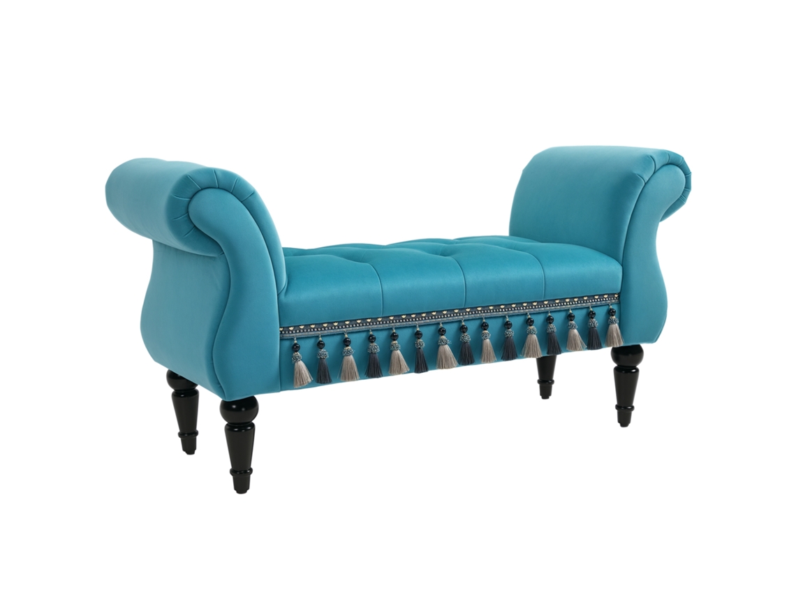 Banco Tapizado Terciopelo Reposabrazos 117x40x58cm Azul